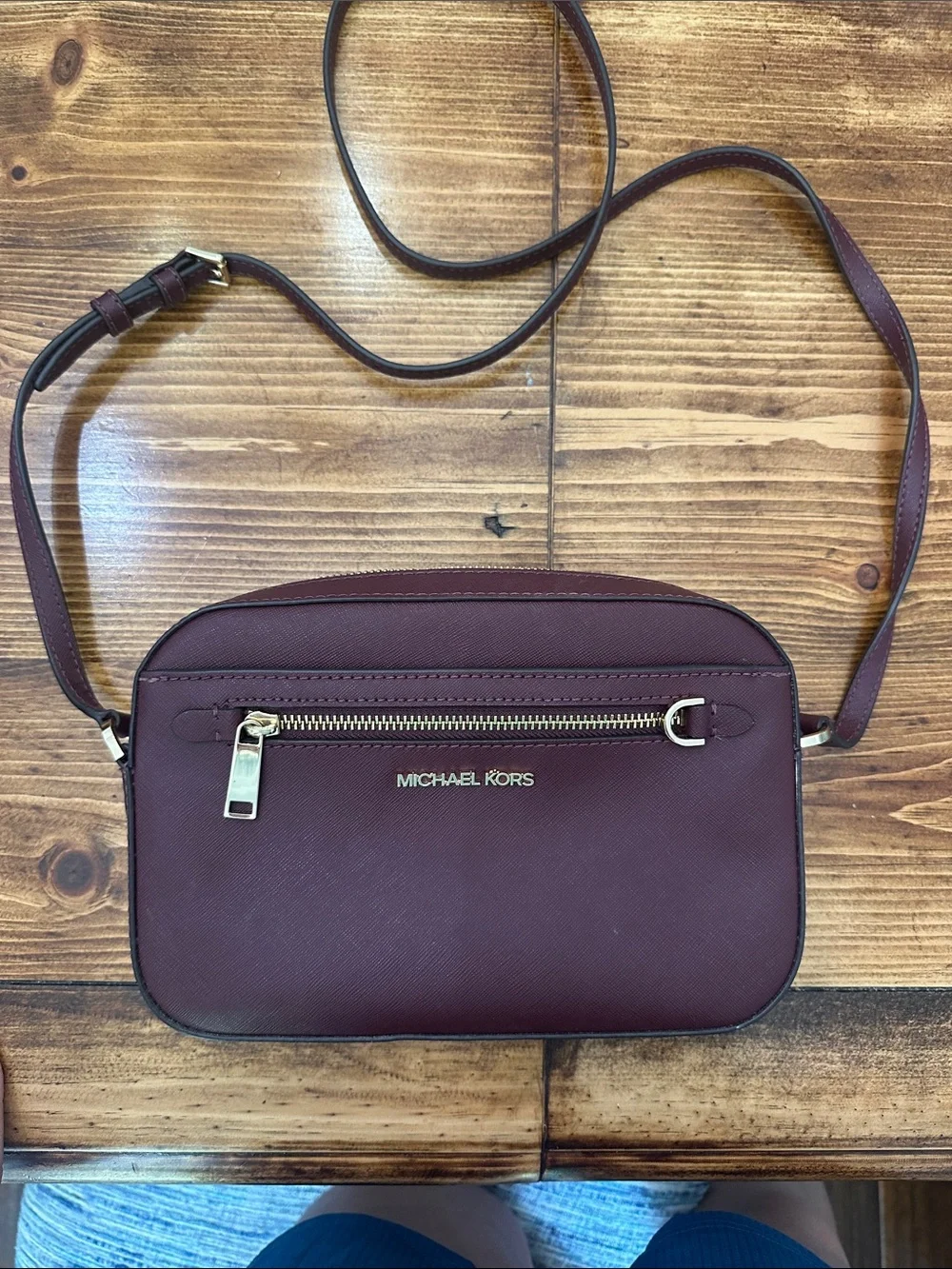Michael Kors Burgundy Saffiano Crossbody with Gold Hardware